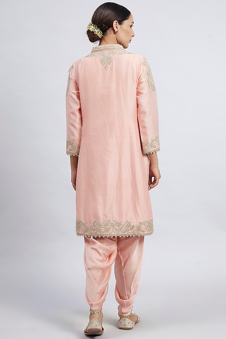 Carnation Pink Embroidered Kurta With Dhoti by Sheetal Batra at Pernia's Pop Up Shop