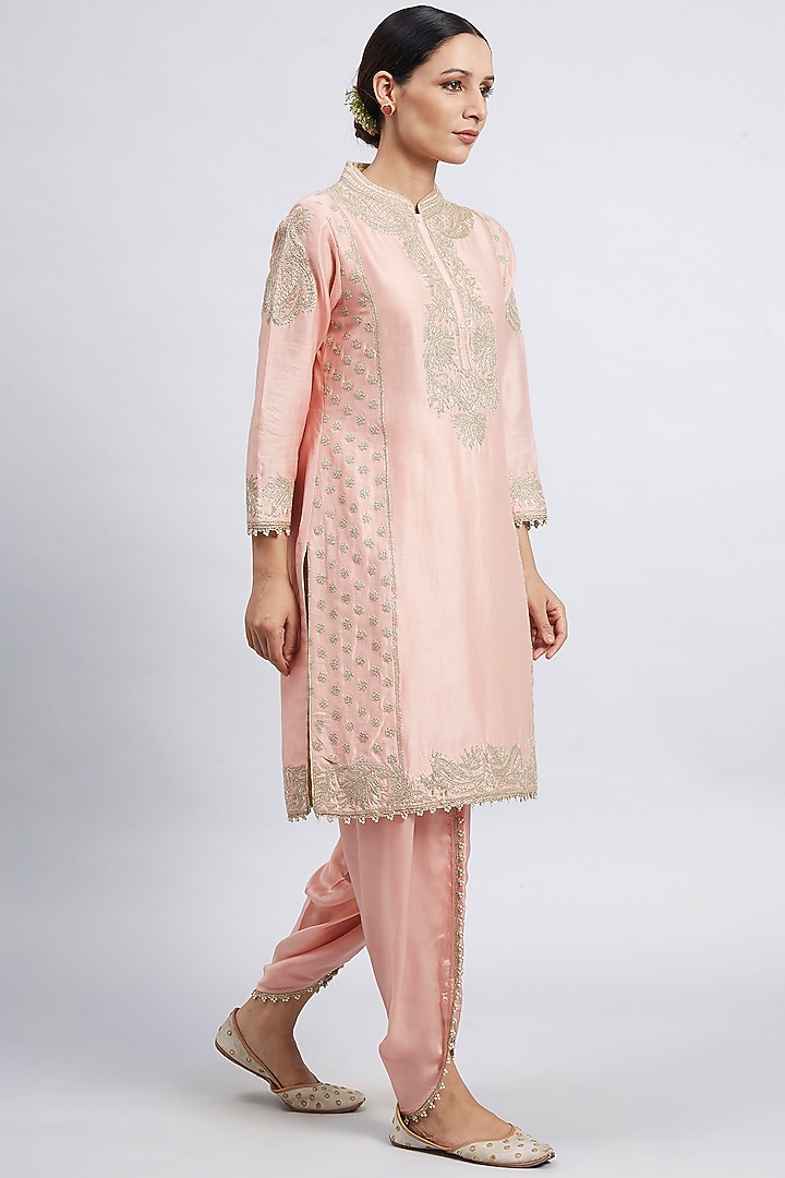 Carnation Pink Embroidered Kurta With Dhoti by Sheetal Batra at Pernia's Pop Up Shop