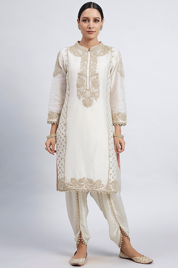 Daisy Ivory Embroidered Kurta With Dhoti by Sheetal Batra at Pernia's Pop Up Shop