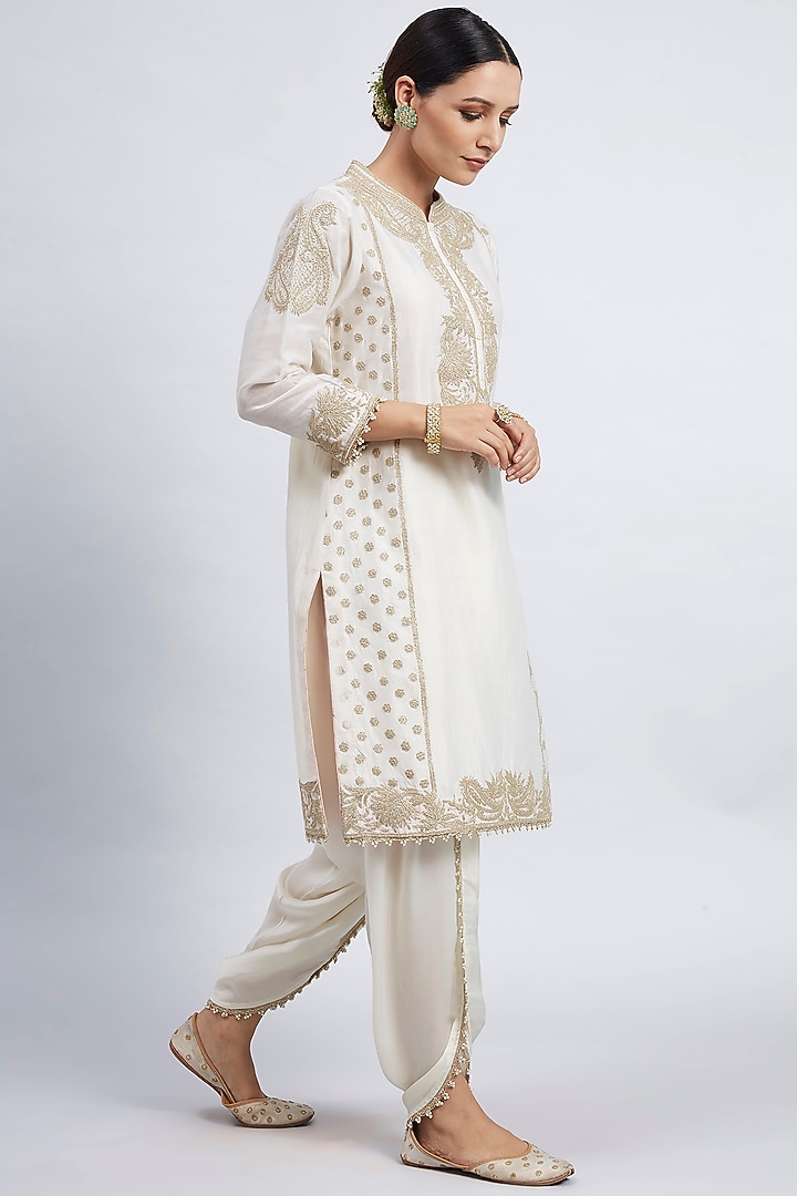 Daisy Ivory Embroidered Kurta With Dhoti by Sheetal Batra at Pernia's Pop Up Shop