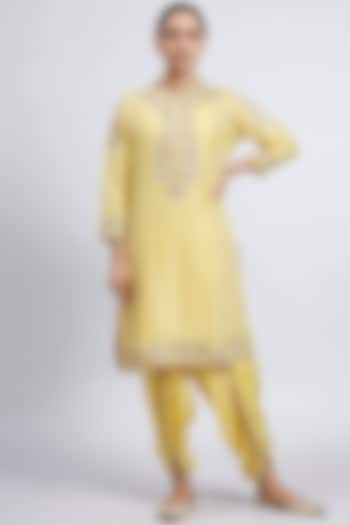 Daffodil Yellow Embroidered Kurta With Dhoti by Sheetal Batra at Pernia's Pop Up Shop