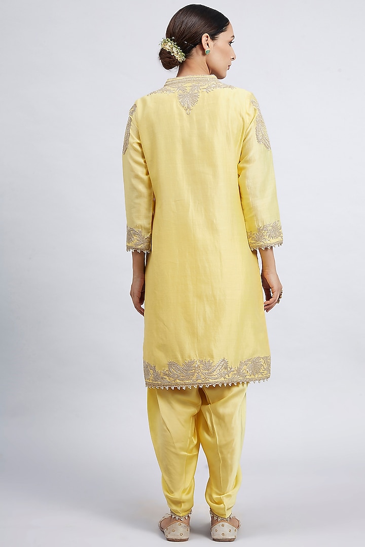 Daffodil Yellow Embroidered Kurta With Dhoti by Sheetal Batra at Pernia's Pop Up Shop