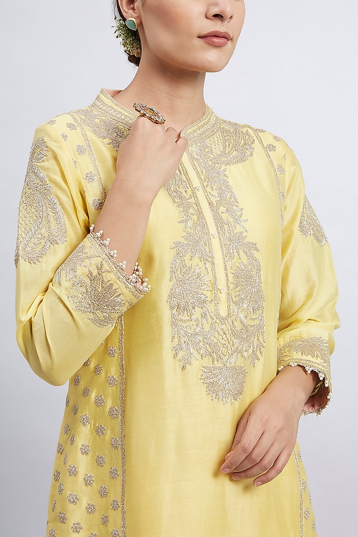 Daffodil Yellow Embroidered Kurta With Dhoti by Sheetal Batra at Pernia's Pop Up Shop