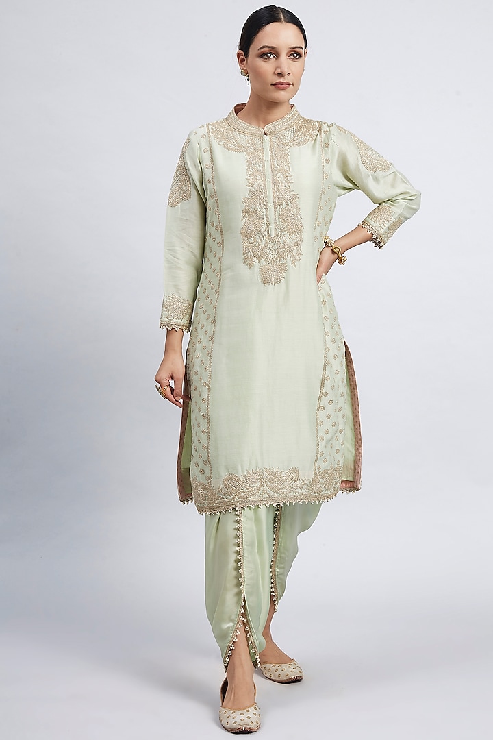 Mint Green Embroidered Kurta With Dhoti by Sheetal Batra at Pernia's Pop Up Shop