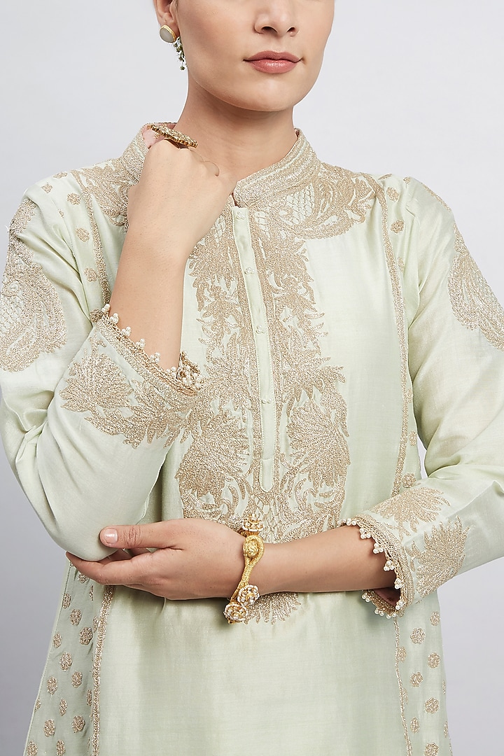Mint Green Embroidered Kurta With Dhoti by Sheetal Batra at Pernia's Pop Up Shop
