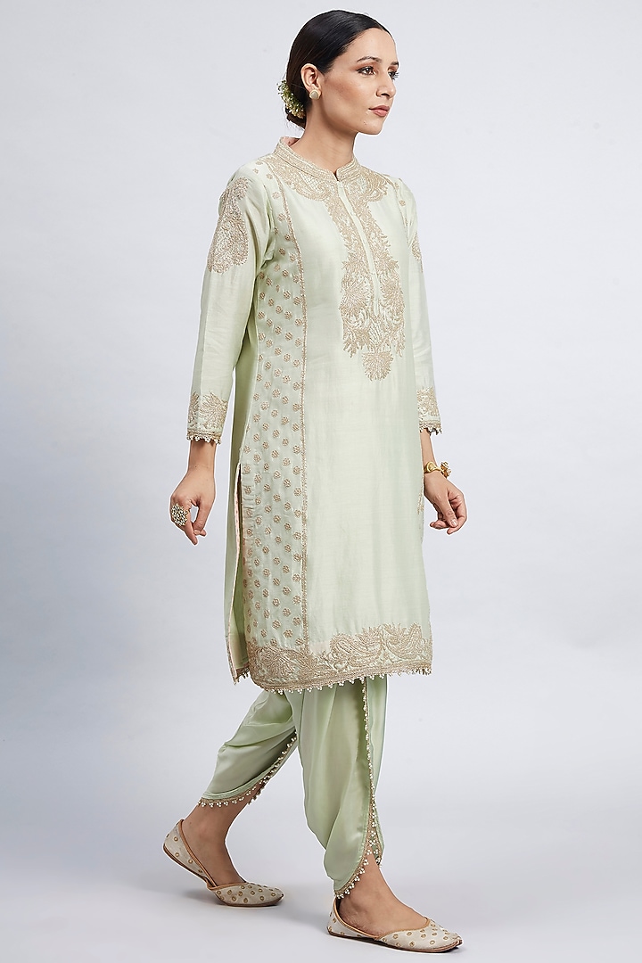 Mint Green Embroidered Kurta With Dhoti by Sheetal Batra at Pernia's Pop Up Shop
