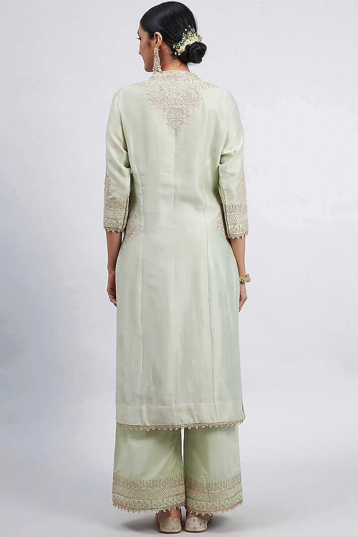 Mint Green Embroidered Princess-Cut Kurta Set by Sheetal Batra at Pernia's Pop Up Shop
