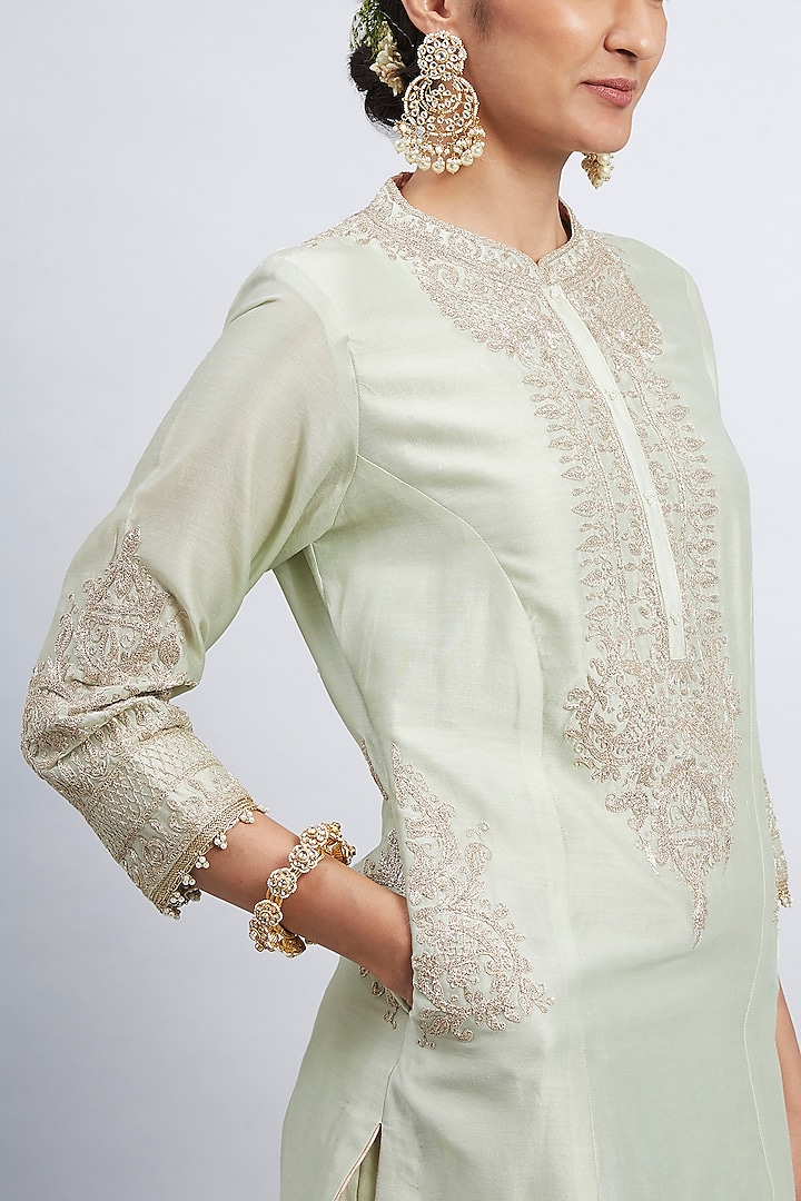 Mint Green Embroidered Princess-Cut Kurta Set by Sheetal Batra at Pernia's Pop Up Shop