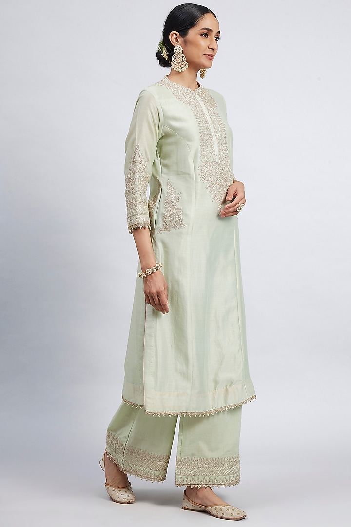 Mint Green Embroidered Princess-Cut Kurta Set by Sheetal Batra at Pernia's Pop Up Shop