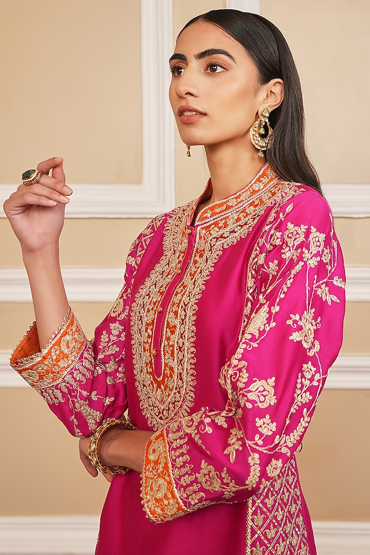 Hot Pink Bemberg Satin Dhoti Set by Sheetal Batra at Pernia's Pop Up Shop