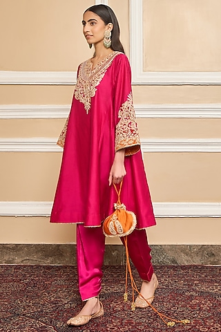 Silk Kurta Sets for Women Indian Wedding Wear Pink Gota Patti
