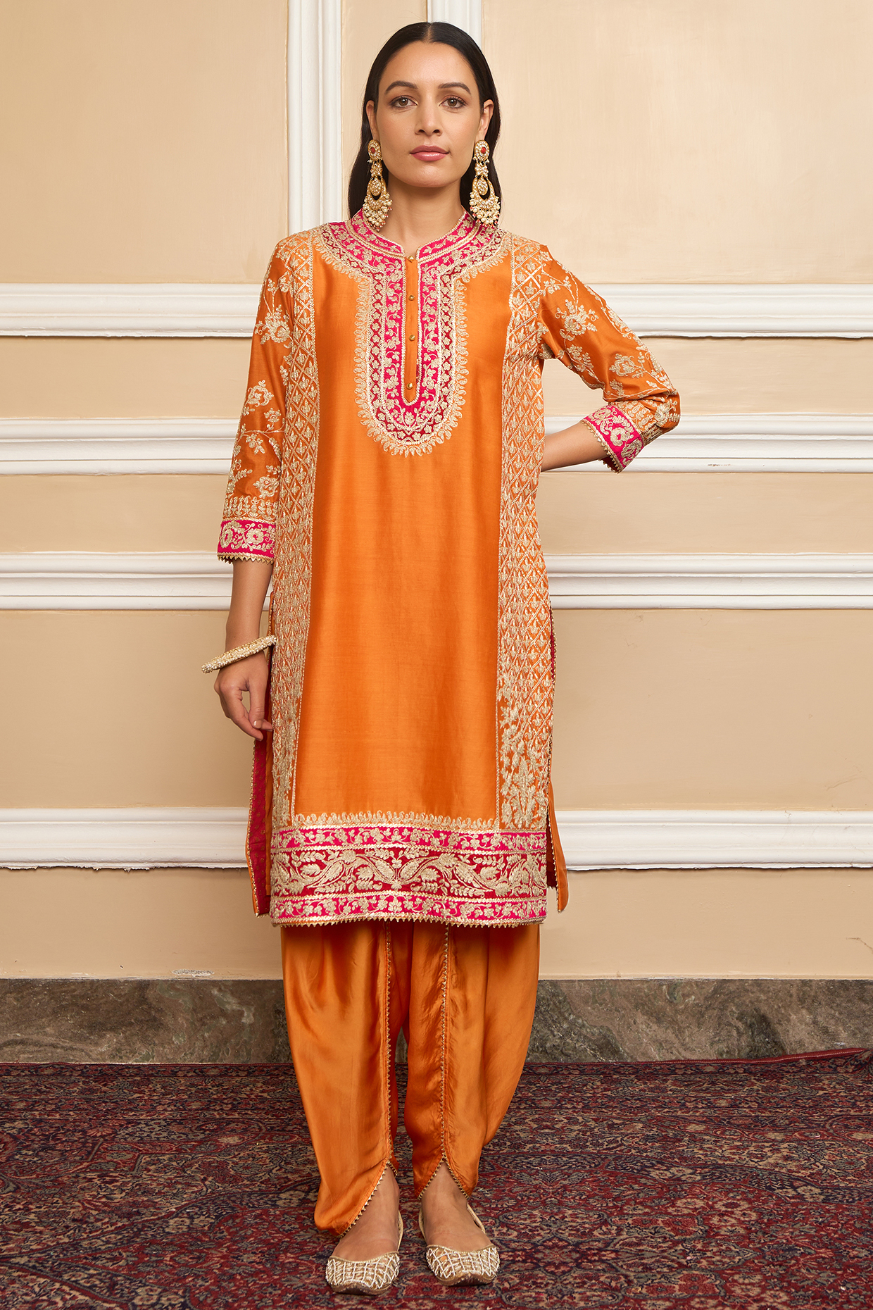 Orange Bemberg Satin Dhoti Set by Sheetal Batra at Pernia's Pop Up Shop