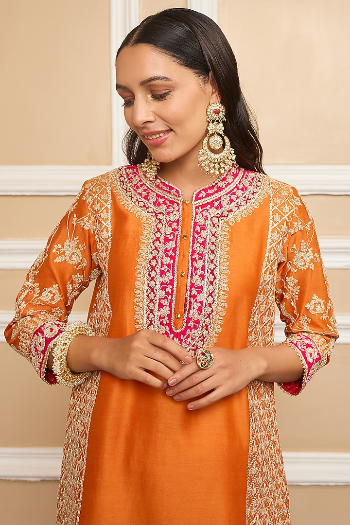 Orange Bemberg Satin Dhoti Set by Sheetal Batra at Pernia's Pop Up Shop