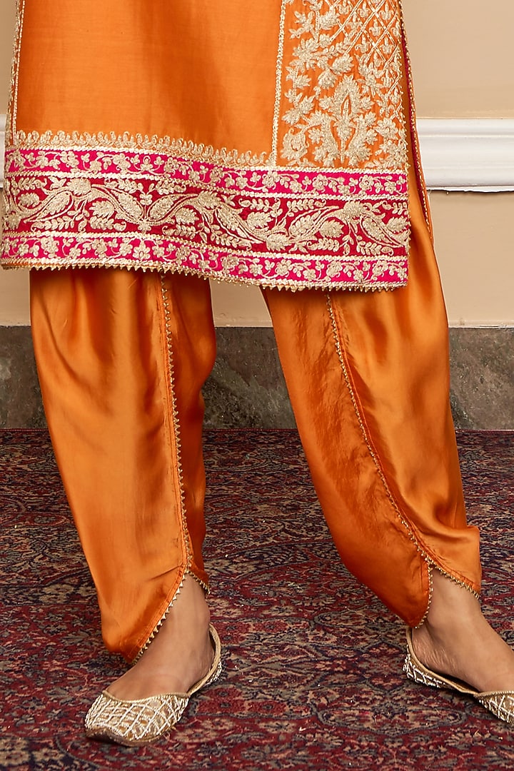 Orange Bemberg Satin Dhoti Set by Sheetal Batra at Pernia's Pop Up Shop