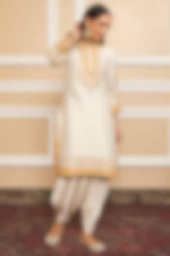 Ivory Bemberg Satin Dhoti Set by Sheetal Batra at Pernia's Pop Up Shop