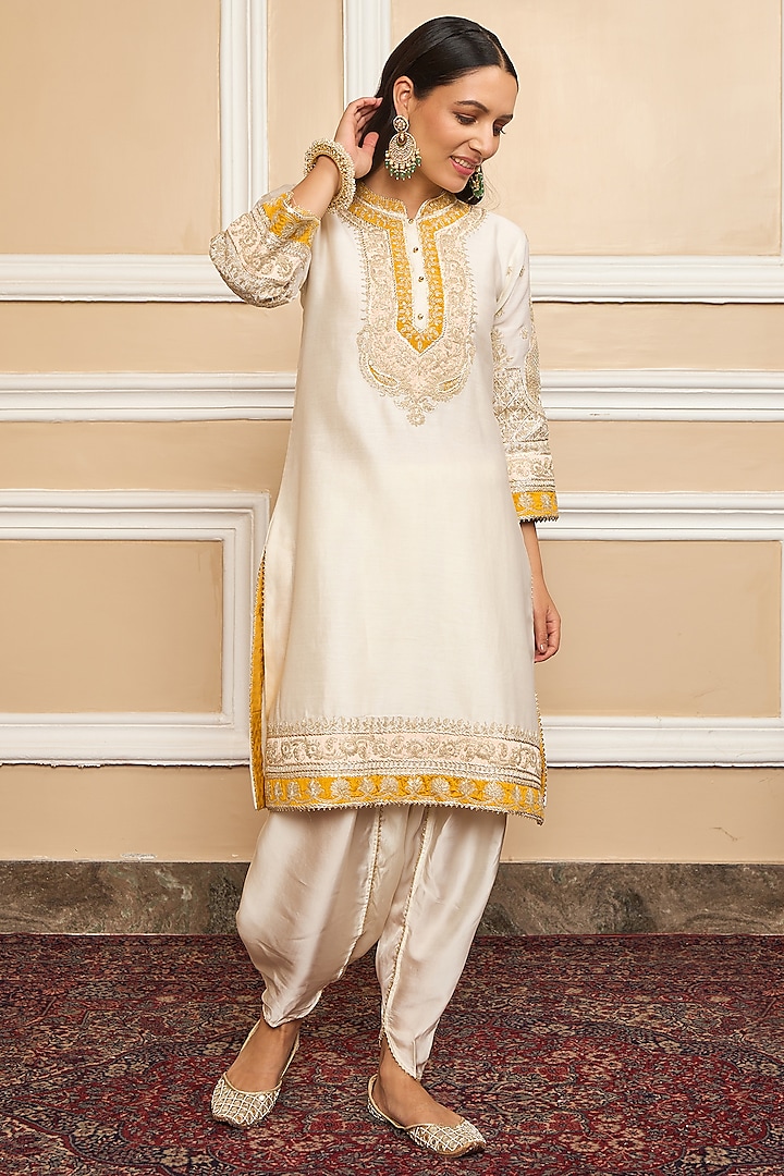 Ivory Bemberg Satin Dhoti Set by Sheetal Batra at Pernia's Pop Up Shop