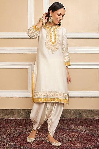 Ivory Bemberg Satin Dhoti Set by Sheetal Batra