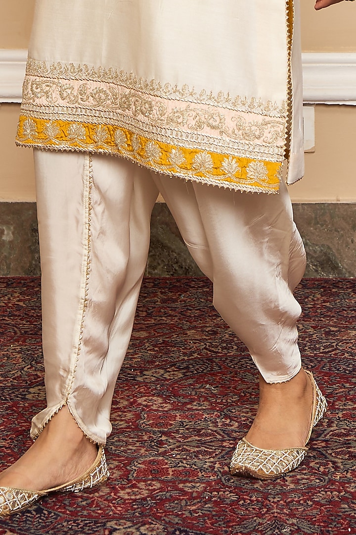 Ivory Bemberg Satin Dhoti Set by Sheetal Batra at Pernia's Pop Up Shop