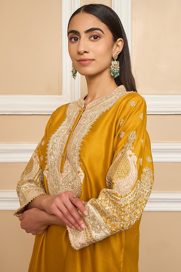 Glaze Mustard Bemberg Satin Dhoti Set by Sheetal Batra at Pernia's Pop Up Shop