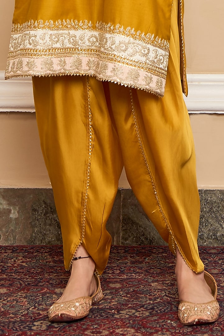 Glaze Mustard Bemberg Satin Dhoti Set by Sheetal Batra at Pernia's Pop Up Shop