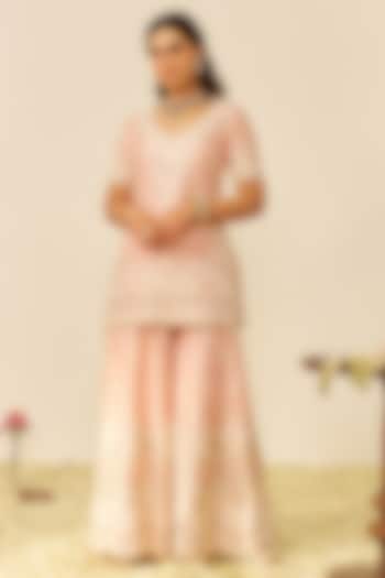 Off-Rose Silk Chanderi Parsi Gara Embroidered Wedding Sharara Set by Sheetal Batra at Pernia's Pop Up Shop