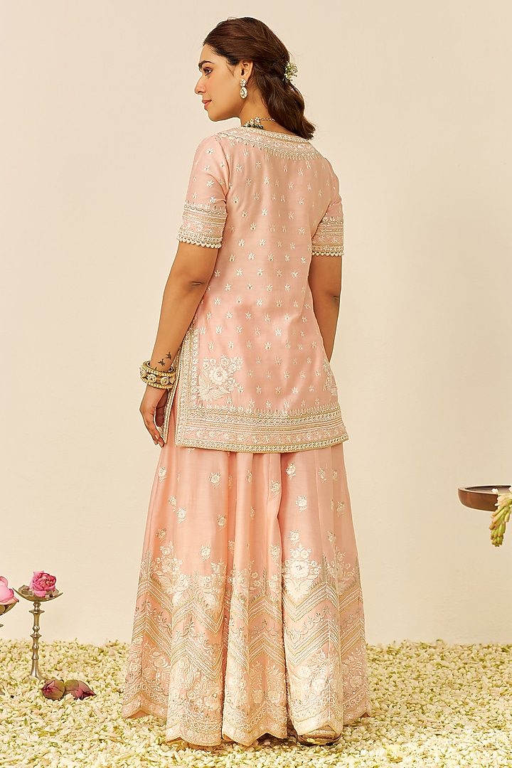 Off-Rose Silk Chanderi Parsi Gara Embroidered Wedding Sharara Set by Sheetal Batra at Pernia's Pop Up Shop