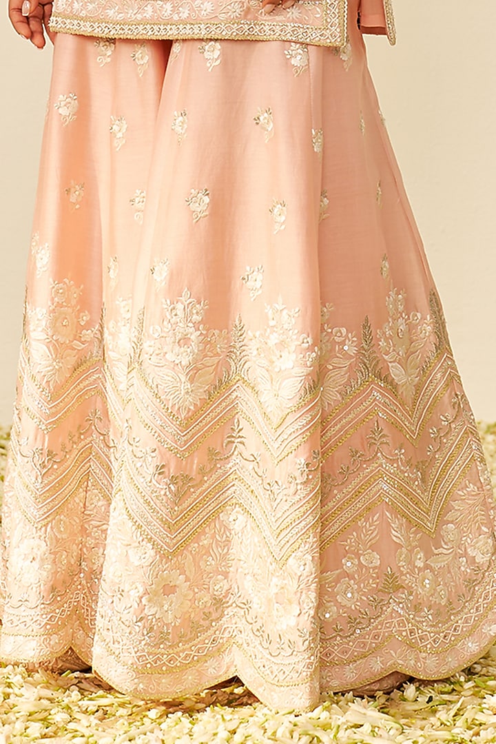 Off-Rose Silk Chanderi Parsi Gara Embroidered Wedding Sharara Set by Sheetal Batra at Pernia's Pop Up Shop