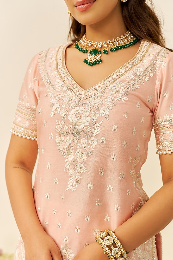 Off-Rose Silk Chanderi Parsi Gara Embroidered Wedding Sharara Set by Sheetal Batra at Pernia's Pop Up Shop
