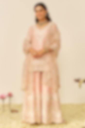 Off-Rose Silk Chanderi Parsi Gara Embroidered Bridal Sharara Set by Sheetal Batra at Pernia's Pop Up Shop