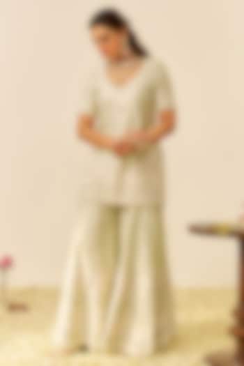 Mint Green Silk Chanderi Parsi Gara Embroidered Wedding Sharara Set by Sheetal Batra at Pernia's Pop Up Shop