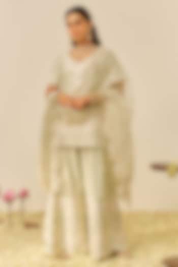 Mint Green Silk Chanderi Parsi Gara Embroidered Bridal Sharara Set by Sheetal Batra at Pernia's Pop Up Shop