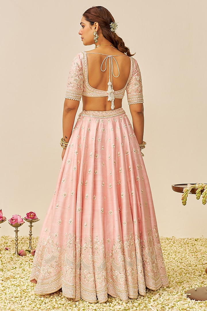 Blush Pink Raw Silk Kashmiri Tilla Embroidered Bridal Lehenga Set by Sheetal Batra at Pernia's Pop Up Shop