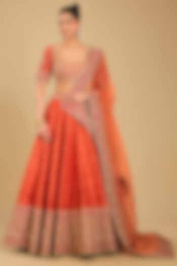 Burnt Orange Pure Raw Silk Dori Embroidered Bridal Lehenga Set by Sheetal Batra at Pernia's Pop Up Shop