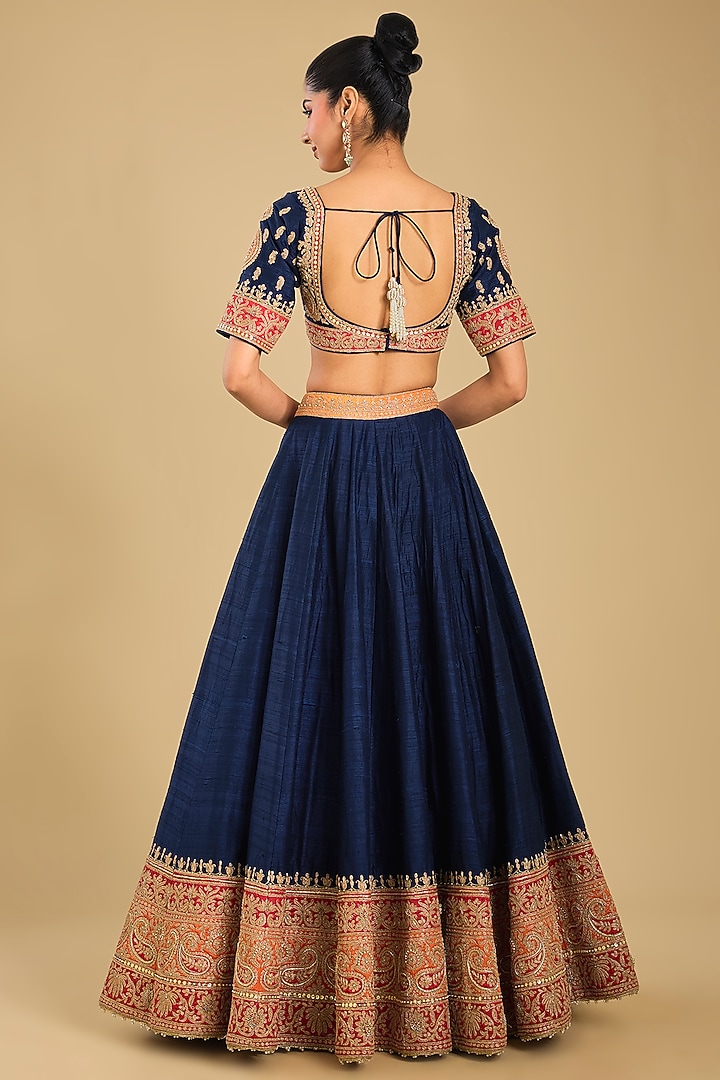 Deep Blue Pure Raw Silk Dori Embroidered Bridal Lehenga Set by Sheetal Batra at Pernia's Pop Up Shop