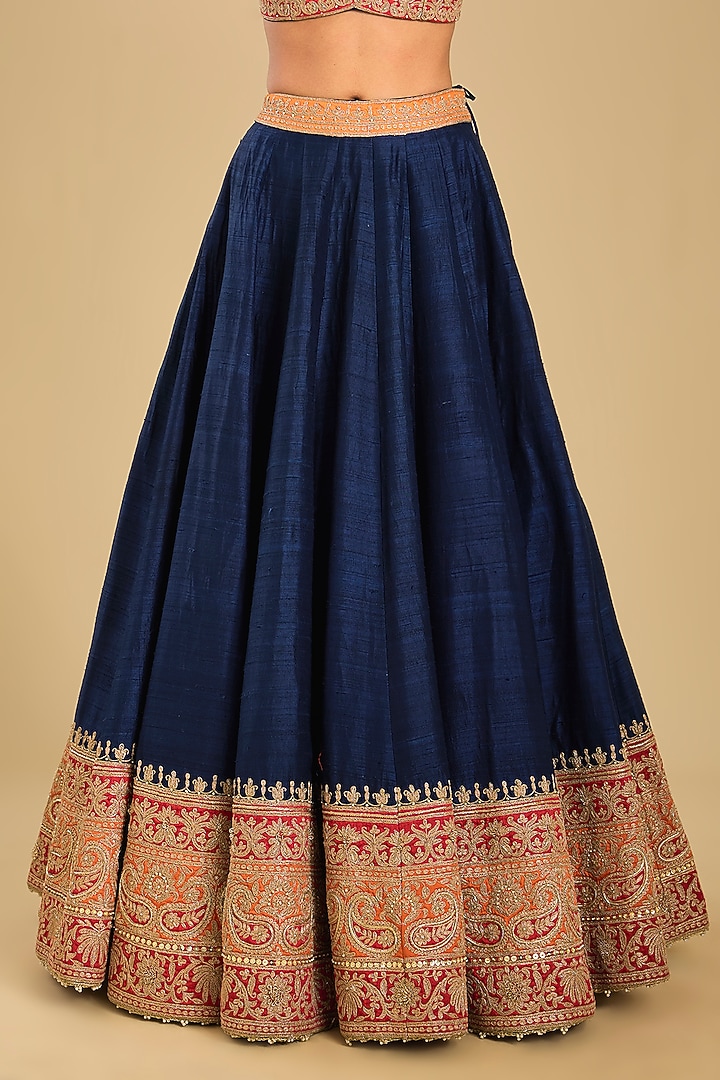 Deep Blue Pure Raw Silk Dori Embroidered Bridal Lehenga Set by Sheetal Batra at Pernia's Pop Up Shop