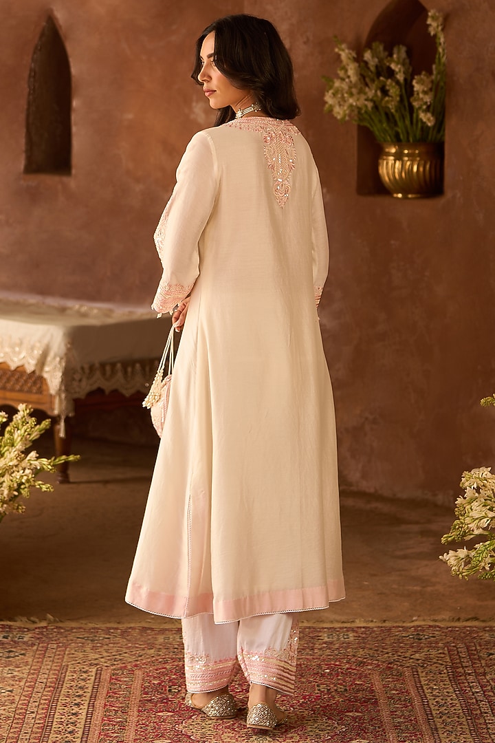 Daisy Ivory Silk Chanderi Sequins Embroidered Kaftan Set by Sheetal Batra at Pernia's Pop Up Shop