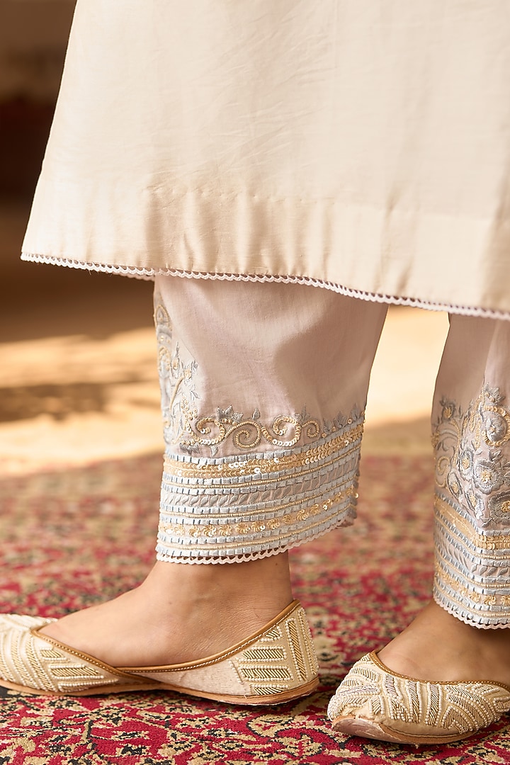 Daisy Ivory Silk Chanderi Sequins Embroidered Kaftan Set by Sheetal Batra at Pernia's Pop Up Shop