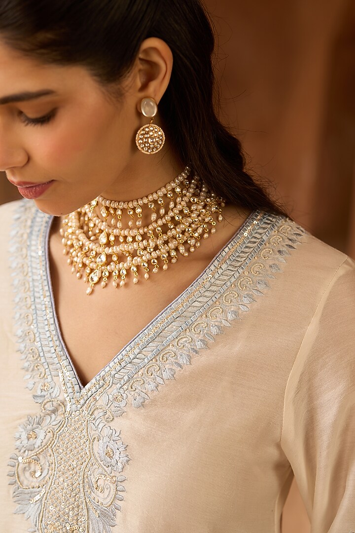 Daisy Ivory Silk Chanderi Sequins Embroidered Kaftan Set by Sheetal Batra at Pernia's Pop Up Shop