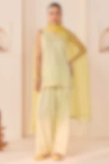 Mint Green Chanderi Silk Brasso Aari Work Short Kurta Set by Sheetal Batra at Pernia's Pop Up Shop