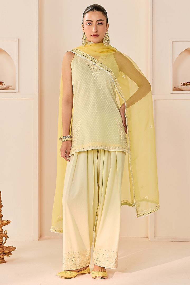 Mint Green Chanderi Silk Brasso Aari Work Short Kurta Set by Sheetal Batra at Pernia's Pop Up Shop