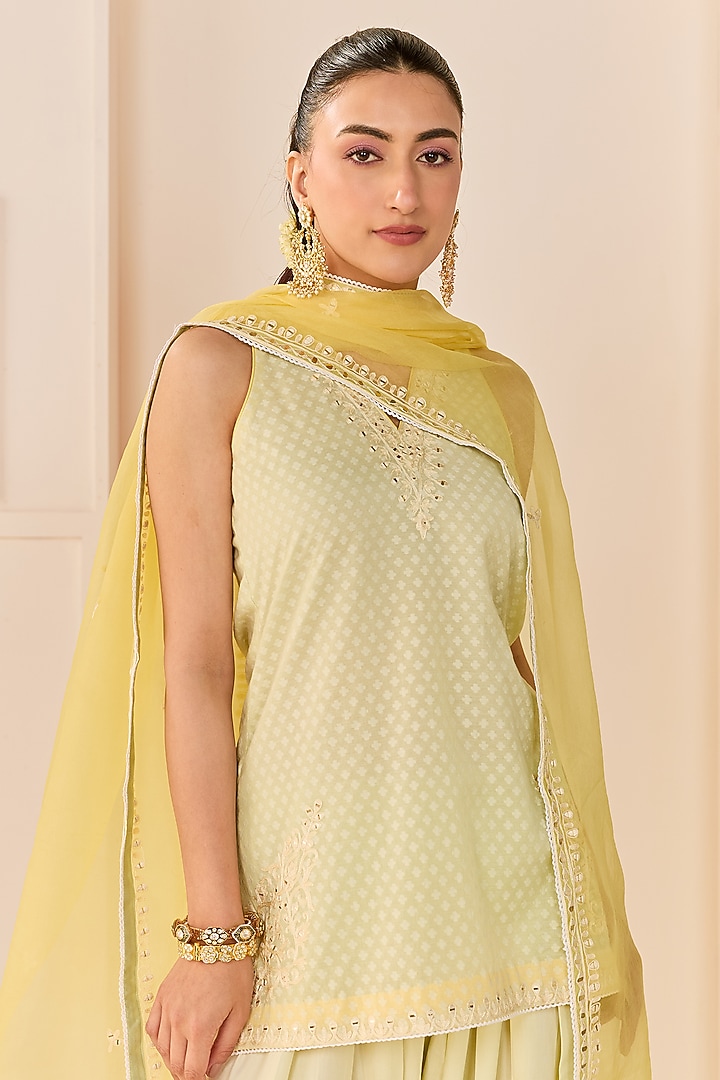 Mint Green Chanderi Silk Brasso Aari Work Short Kurta Set by Sheetal Batra at Pernia's Pop Up Shop