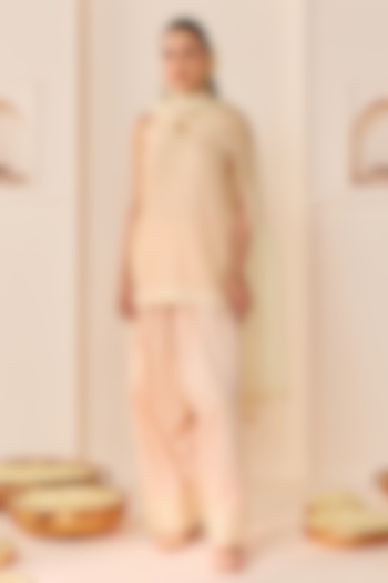 Carnation Pink Chanderi Silk Brasso Aari Work Short Kurta Set by Sheetal Batra at Pernia's Pop Up Shop