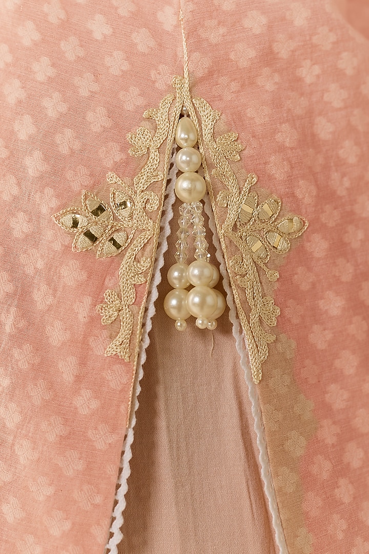 Carnation Pink Chanderi Silk Brasso Aari Embroidered Short Kurta Set by Sheetal Batra at Pernia's Pop Up Shop