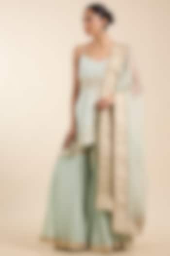 Misty Green Georgette Gharara Set by Sheetal Batra at Pernia's Pop Up Shop