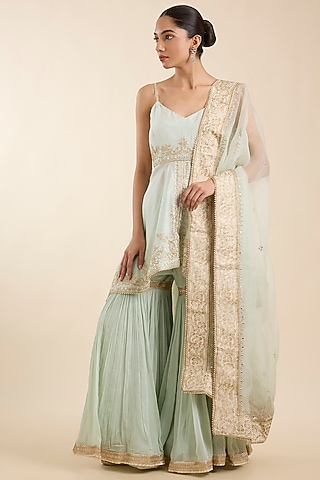 Misty Green Georgette Gharara Set by Sheetal Batra
