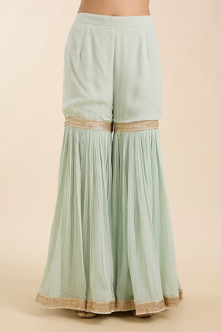 Misty Green Georgette Gharara Set by Sheetal Batra at Pernia's Pop Up Shop