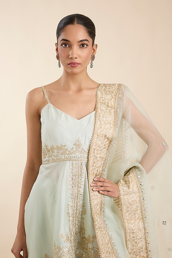 Misty Green Georgette Gharara Set by Sheetal Batra at Pernia's Pop Up Shop