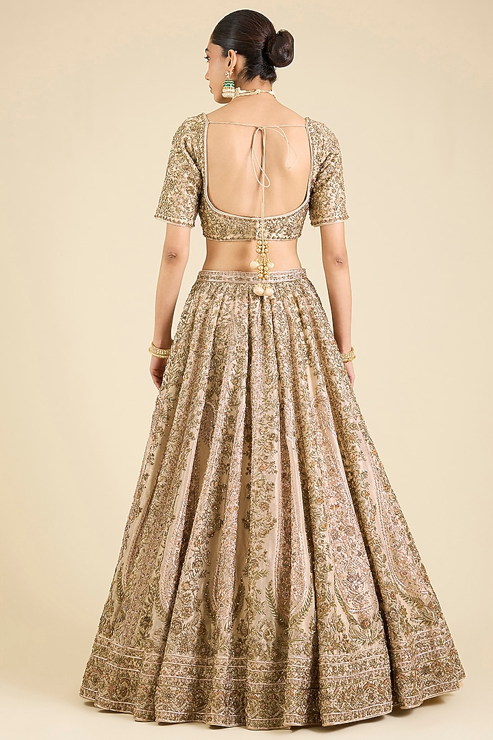 Gold Raw Silk Embroidered Bridal Lehenga Set by Sheetal Batra at Pernia's Pop Up Shop