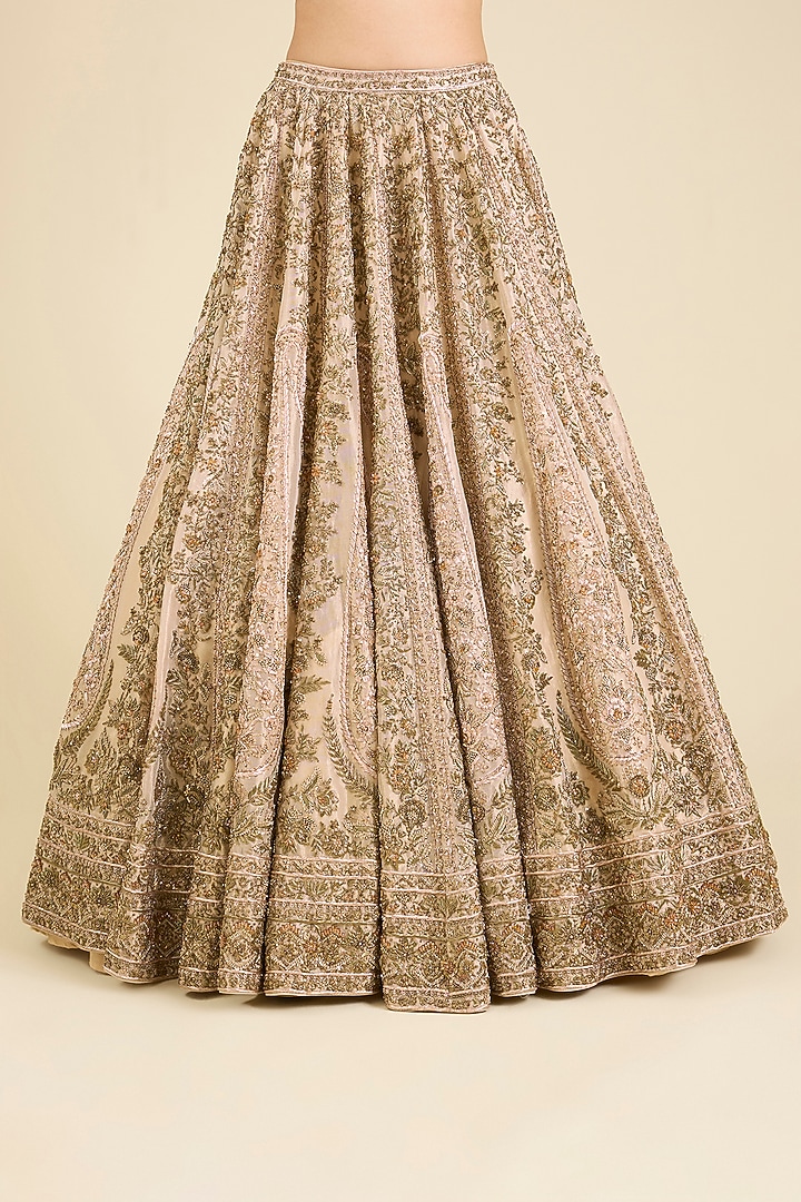 Gold Raw Silk Embroidered Bridal Lehenga Set by Sheetal Batra at Pernia's Pop Up Shop