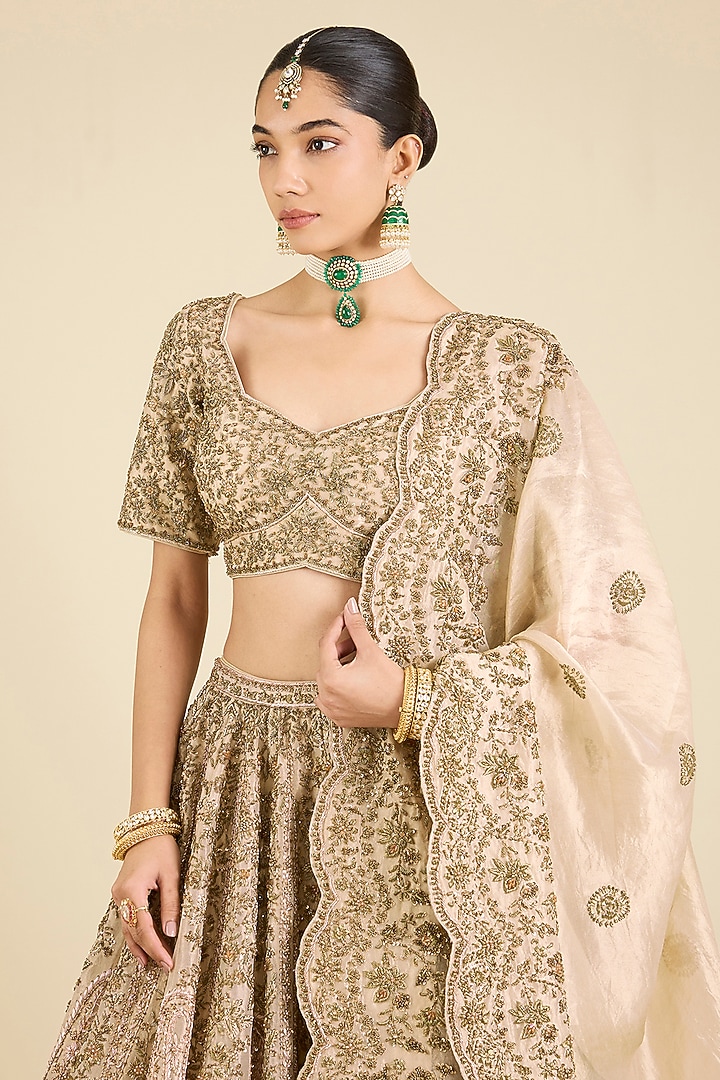 Gold Raw Silk Embroidered Bridal Lehenga Set by Sheetal Batra at Pernia's Pop Up Shop